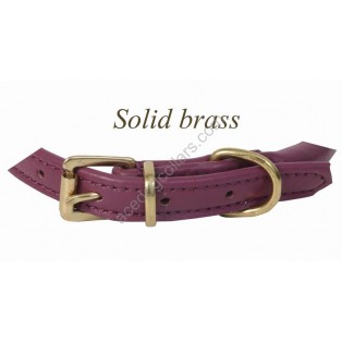 Ace Super Soft Rolled Italian Leather Dog Collar : Purple (brass buckle) 
